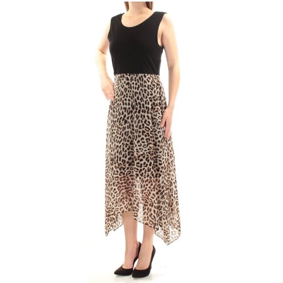 Vince Camuto Womens Leopard Print Maxi Trapeze Dress Black Tan size Small - Picture 1 of 13
